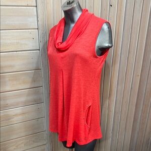 Relaxed Coral Tank Top with Cowl Neck & Pockets